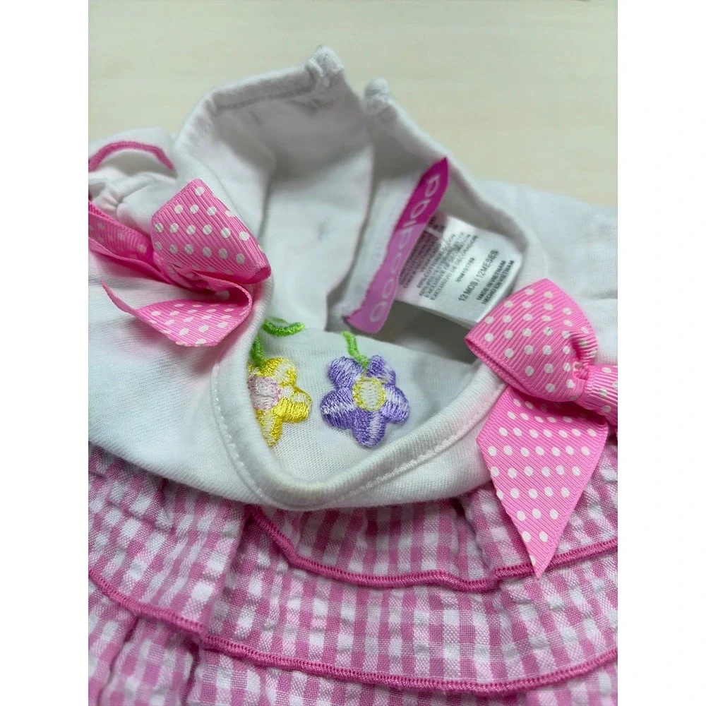 Vintage Good Lad Baby Girl Pink Gingham Floral Embroidered Jumpsuit Bows12 Month